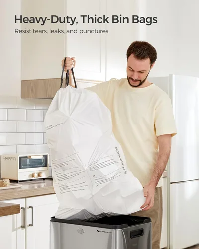 Miniatura 2 de SONGMICS Bolsas de basura con cordón, bolsas de basura para cocina, fáciles de arrancar, paquete sin caja, para botes de basura de 18 galones