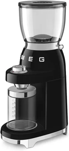 Miniatura 3 de SMEG CGF11 Molinillo de Café Estilo Retro – Molino de Fresas con 30 Ajustes de Molienda, Fresas Cónicas de Acero Inoxidable, Tolva Extraíble – Negro