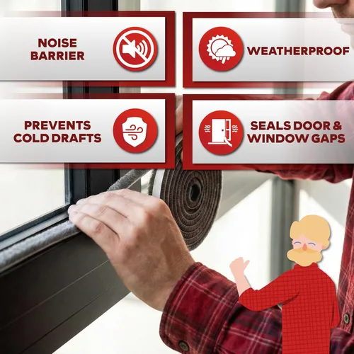 Miniatura 3 de XFasten Burlete autoadhesivo para ventanas y puertas, 0.35 pulgadas x 33 pies, tapón de sello de cepillo de puerta insonorizado, tira de sellado