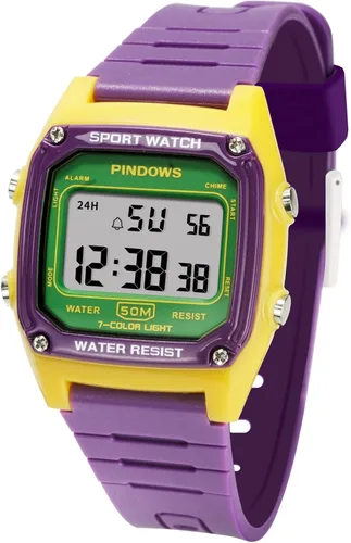 PINDOWS Relojes para mujer, 164.0 ft, impermeables, para exteriores, relojes deportivos digitales multifunción, calendario LED de siete colores, con