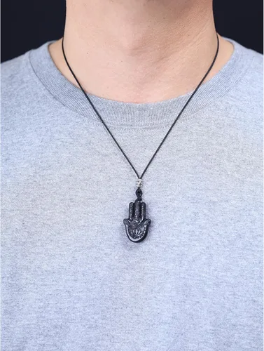Miniatura 3 de COAI Collar de mano Hamsa curativa de obsidiana negra Piedra