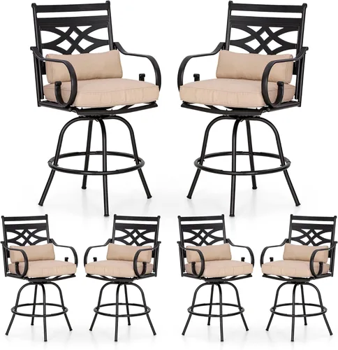 Miniatura 7 de PHI VILLA Juego de 2 sillas de bar para patio, taburete de bar con altura de mostrador con tela de textileno de secado rápido, reposabrazos y Blanco