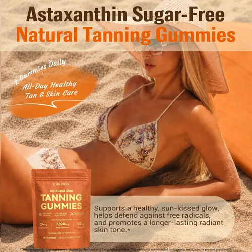 Miniatura 6 de Gomitas bronceadoras, suplemento de bronceado sin sol para mujeres y hombres, con beta-astaxantina, caroteno, licopeno, colágeno y vitaminas