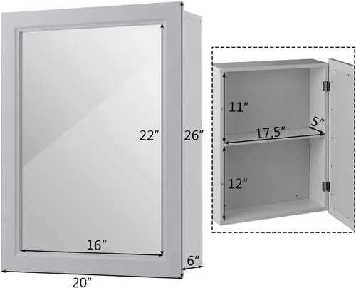 Miniatura 3 de GOFLAME Botiquín de baño, armario de almacenamiento con espejo de montaje en pared con una sola puerta y estante ajustable, organizador de madera