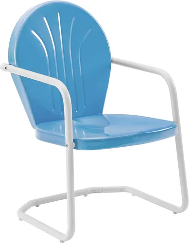 Miniatura 3 de Crosley Furniture Griffith - Juego de 3 sillas y mesa auxiliar para exteriores, juegos de patio retro de metal para porche, azul cielo