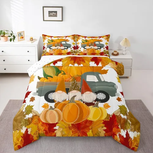 Miniatura 21 de Erosebridal Juego de edredón de gatos lindos para niños, juego de ropa de cama de calabaza y hoja de arce para niñas y niños, juego de edredón