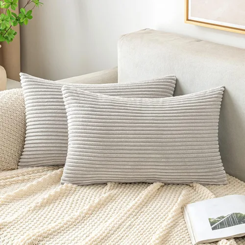 Miniatura 40 de EMEMA Paquete de 2 fundas de cojín cuadradas decorativas de pana suave y sólidas, fundas de cojín de primavera para sofá, dormitorio o automóvil, 14