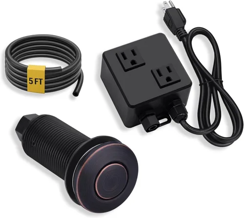BESTILL Kit de interruptor de aire de eliminación de basura en la parte superior del fregadero con doble salida, listado UL, bronce aceitado de 3.6
