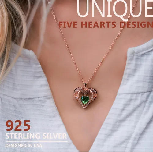 Miniatura 92 de Collar de cristal de 5 corazones, chapado en oro rosa de 18 quilates, colgante con cadena de plata de ley 925 de 18 + 2 pulgadas, joyería de piedra