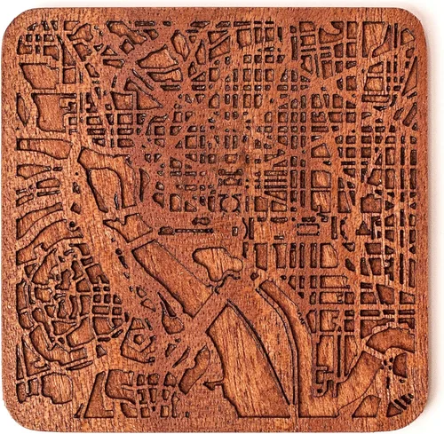 Miniatura 75 de Posavasos Amsterdam Map by O3 Design Studio, 1 pieza, posavasos de madera Sapele con mapa de la ciudad, hecho a mano, varias ciudades opcionales