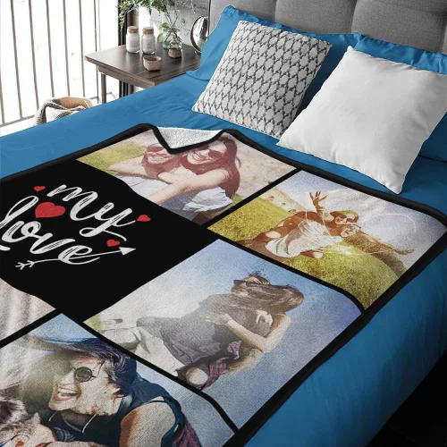 Miniatura 2 de TinyName Impreso en Estados Unidos, regalos personalizados con texto en inglés "I Love You" para novio, manta personalizada con fotos, manta