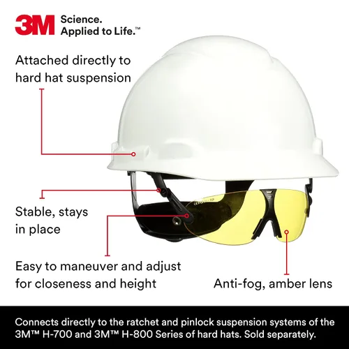 Miniatura 2 de 3M Anteojos de seguridad, ANSI Z87, lente ámbar antiniebla, se fija a la suspensión del casco, paquete de 1