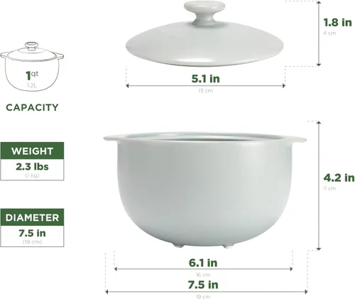 Miniatura 7 de MINH LONG - Horno holandés de porcelana de 1 cuarto de galón con tapa, sin plomo ni cadmio, apto para horno hasta 482 °F, retención de calor, olla