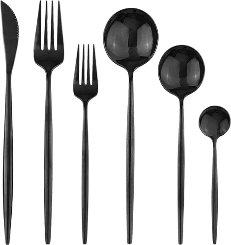 Miniatura 10 de Juego de cubiertos de 24 piezas de acero inoxidable 18/0, incluye cuchillos, tenedor, cuchara y cucharilla, servicio para 4 personas Púrpura
