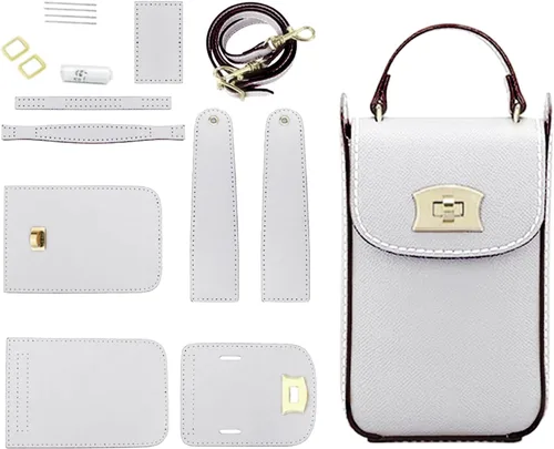 POPSEWING Bolsa de cuero de grano superior para teléfono celular, kit de bricolaje, bolsa cruzada de hombro con kit de costura para mujeres/niñas
