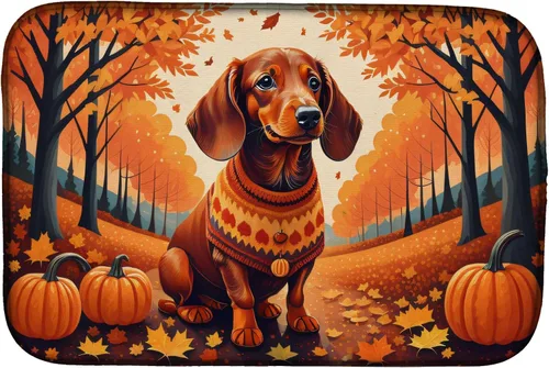 Miniatura 62 de Caroline's Treasures DAC1042DDM Tapete de secado de platos de otoño con perro salchicha absorbente para secar platos para encimera de cocina, tapete