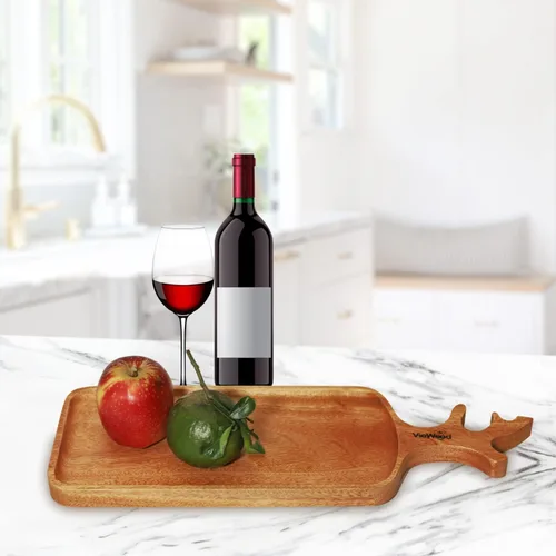 Miniatura 7 de VieWood Juego de 2 bandejas de madera con asa para decoración del hogar, tabla de servir de madera para frutas, cupcakes y platos decorativos