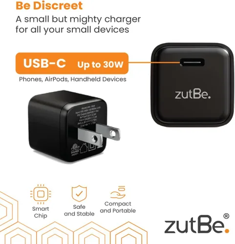 Miniatura 7 de zutBe Cargador de pared USB-C de 30 W, carga rápida PD PPS para iPhone 17, 16/15/14/13 Pro Max, Galaxy S23/S22, Pixel 8/7, iPad Pro/Mini