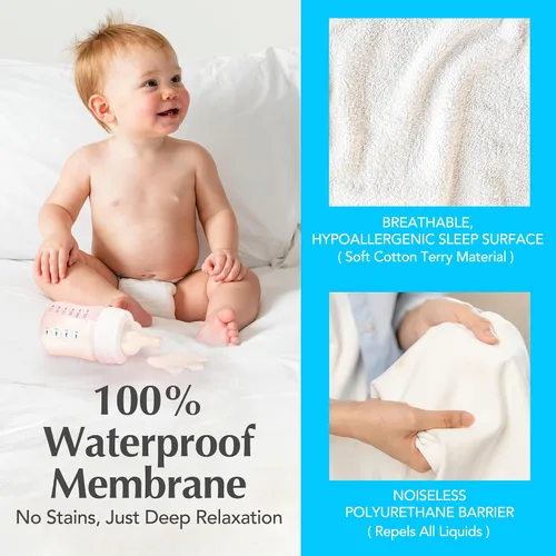 Miniatura 3 de Protector de colchón, de la marca Handy Laundry, hipoalergénico e impermeable, Poliéster & Mezcla de poliéster, Blanco