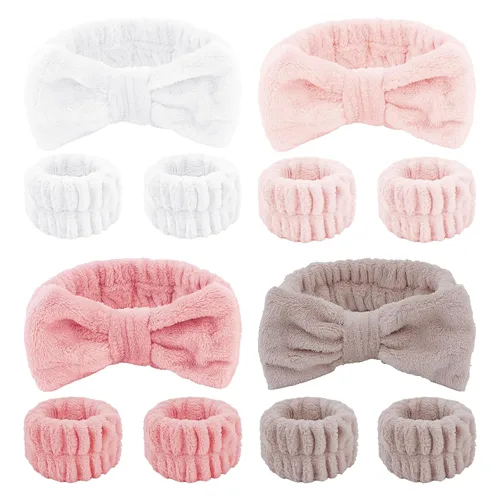Miniatura 16 de CIEHER 12 PCS Diademas de Maquillaje para Mujeres Muñequeras Bandas de Lavado Scrunchies Puños para Lavar la Cara, Banda de Cabello Suave con Lazo a