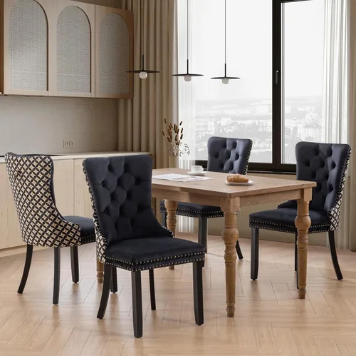 Miniatura 77 de SoarFlash Juego de 2 sillas de comedor de tela de lino, sillas de comedor tapizadas con ribete de cabeza de clavo y patas de madera de color claro