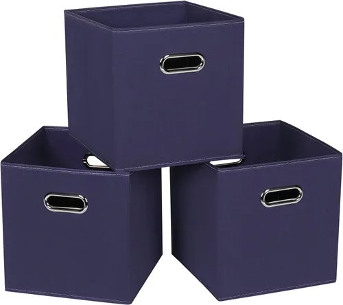 Miniatura 18 de STOREONE - Cubos de almacenamiento de tela con contenedores de cestas (28x28x28 cm) con asas dobles para estante, armario, organizadores de Negro