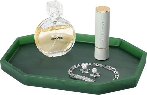 Shinowa Bandeja de tocador de baño octágono pequeña de 8 pulgadas, bandeja de perfume decorativa de resina, bandeja para anillos de joyería, bandeja