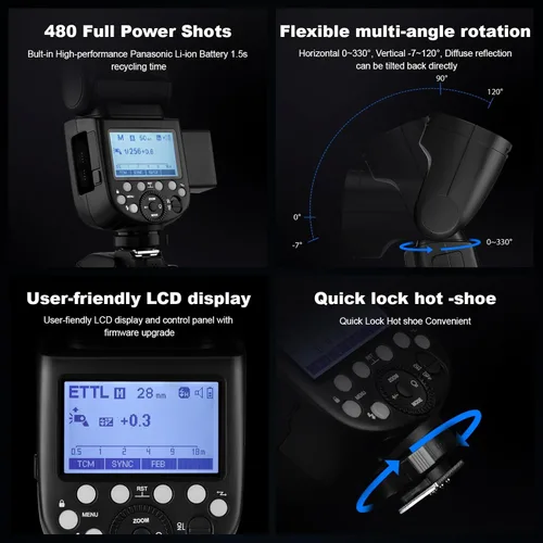Miniatura 5 de Godox V1S USA V1 SU Flash de cabeza redonda para Sony TTL Hot Shoe 2.4G X Inalámbrico HSS 1/8000s Batería de litio de 2980mAh Lámpara de modelado