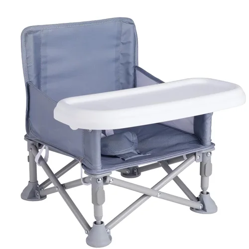 Miniatura 8 de Silla de bebé portátil, asiento elevador plegable con bandeja para mesa de comedor, silla de camping compacta para césped, playa, viajes, bebés de 6