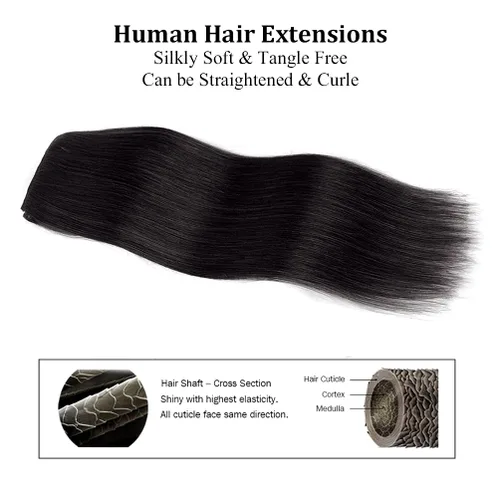 Miniatura 6 de Extensiones de cabello humano Remy de 12 pulgadas con clip para mujer, extensiones de cabello sedoso, liso, corto, 1.76 onzas, 4 piezas, color negro