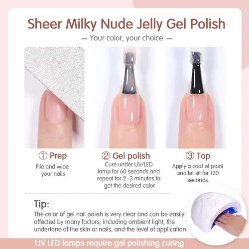 Miniatura 8 de SHOYUM Juego de Esmaltes de Uñas de Gel Rosa Nude - 6 Colores Transparentes Blanco Lechoso Gelatinoso, Esmalte en Gel para Todas las Estaciones