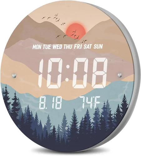 Miniatura 9 de Reloj de pared digital SCOAGE con luz nocturna MoonCloud moderno de 7 niveles de brillo 12/24H LED automático con temperatura fecha hora pantalla
