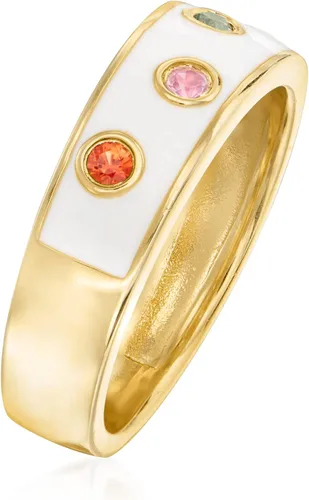Miniatura 3 de Ross-Simons Anillo de zafiro multicolor y esmalte blanco de 0,20 qt en oro de 18 quilates sobre plata esterlina, Gema, Zafiro