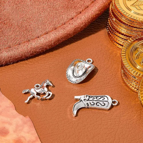 Miniatura 3 de Junkin 90 piezas Western Cowboy Charms Colgantes Aleación de Plata Antigua Charms Caballo Cowboy Boot Hat Colgante Charms Mini Cowboy Charms