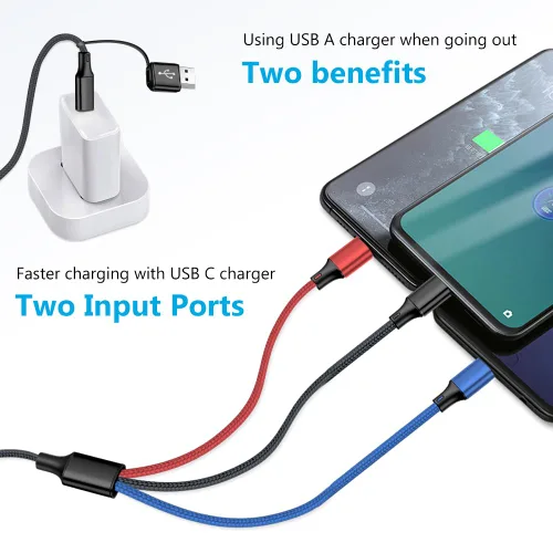Miniatura 3 de Puxnoin Cable de carga múltiple 5 en 1, paquete de 2 unidades, cable de 4 pies, cargador múltiple USB C universal con conectores USB C/Micro USB
