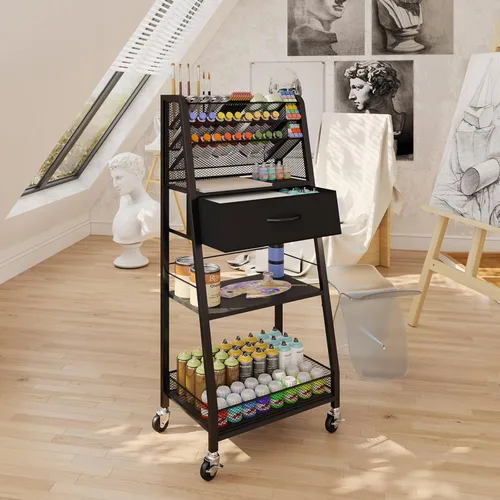 Miniatura 4 de Homsorout Carro Rodante de 3 Niveles - Carro Utilitario de Metal con Cajón de Almacenamiento y Ruedas, Organizador Versátil para Arte y Manualidades
