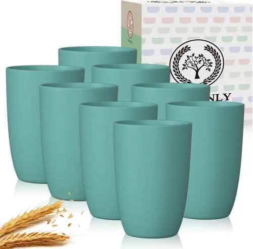 Miniatura 9 de Homienly Tazas de paja de trigo 8 piezas, tazas de plástico irrompibles, taza de beber reutilizable, apta para lavavajillas, vasos de agua con Beige