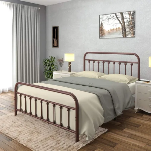 Miniatura 9 de AMBEE21 Golden Gate Beds Marco de Cama de Metal de Estilo Vintage Tamaño King con Cabecera y Pie de Cama de Hierro Forjado – Cama de Plataforma Negro