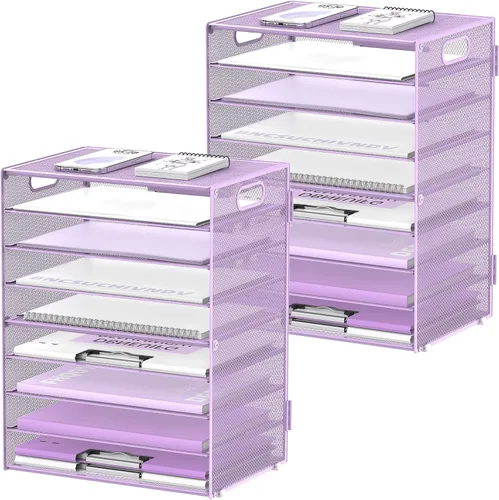Miniatura 18 de DALTACK - Organizador de escritorio con bandeja de cartas de 9 niveles con asas, organizador de archivos de malla, organizador de escritorio