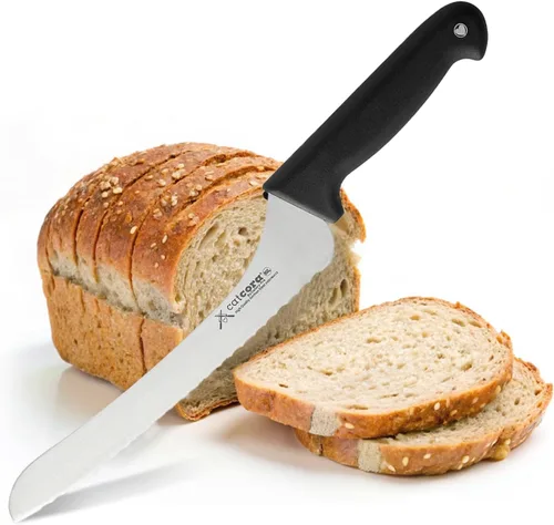 CAT CORA Cuchillo de pan dentado offset, hoja de acero alemán profesional de 9 pulgadas para masa madre casera, rebanado de pan artesanal o corte de