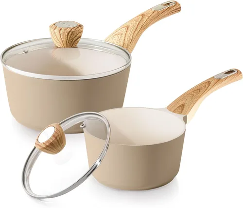 Miniatura 11 de SENSARTE - Cacerola antiadherente de cerámica con tapa, olla pequeña de 2.0 cuartos de galón, olla de cocina blanca con asa que no se calienta, olla