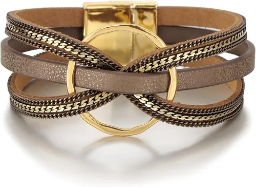 Miniatura 21 de Edoneery - Pulsera envolvente de cuero para mujer, brazalete de puño de múltiples capas hecho a mano estilo bohemio con cuentas de cristal