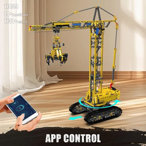 Miniatura 3 de Mould King Kit de bloques de construcción de grúa torre con tecnología 17059, juguetes de grúa de control remoto con aplicación, juego de bloques