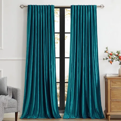 Miniatura 12 de PRIMROSE Cortinas de terciopelo champán de 63 pulgadas de largo para sala de estar, juego de 2 paneles opacos, bolsillo para barra, pestaña trasera