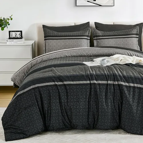 Miniatura 18 de WONGS BEDDING Juego de edredón Beige tamaño Queen, juego de 7 piezas de edredón y sábanas con tiras en una bolsa, juego de ropa de cama