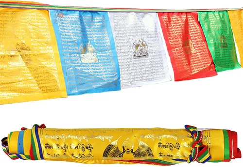 Bandera tibetana de oración – Mantra de Budas – banderas multicolor de 10 pies 10 unidades, banderas de Lungta para altar budista, decoración del