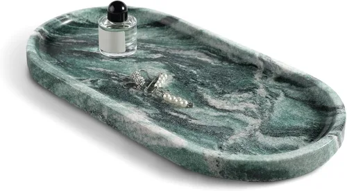 Miniatura 20 de Koville Bandeja decorativa de mármol natural indio, 12 x 6 pulgadas, organizador de encimera, catchall para perfumes, velas, joyas