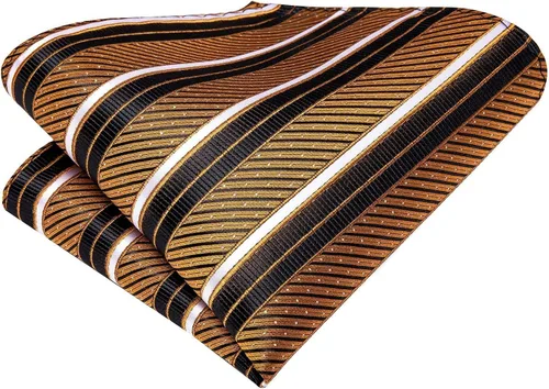 Miniatura 158 de Hi-Tie Corbatas de seda para hombre, diseño de cachemira a rayas, con bolsillo, gemelos cuadrados, conjunto formal de negocios