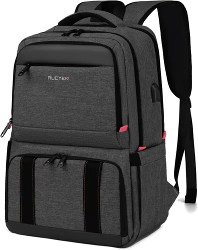 Miniatura 8 de Mochila de almuerzo, mochila con aislamiento térmico para hombres y mujeres, mochila para portátil con protección RFID y puerto USB, Negro, 15,6