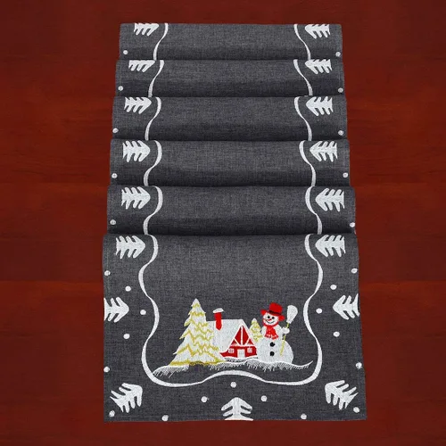 Miniatura 4 de Mantel de muñeco de nieve bordado para Navidad (90 x 17 pulgadas)